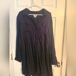 Old Navy Dark Blue and Green Plaid Shirt Dress Good condition size XL
